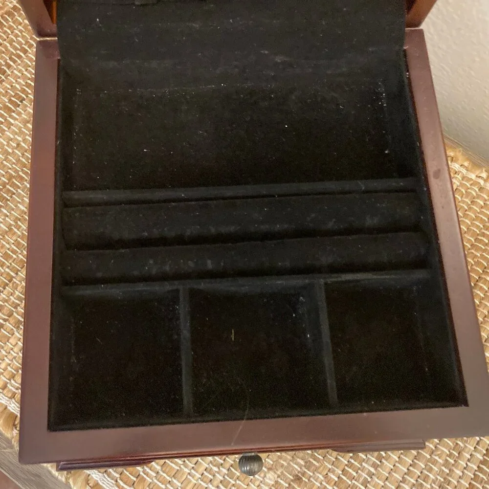 Vintage Dark Brown Wood Jewelry Box Fabrice de Villeneuve Floral Design Top